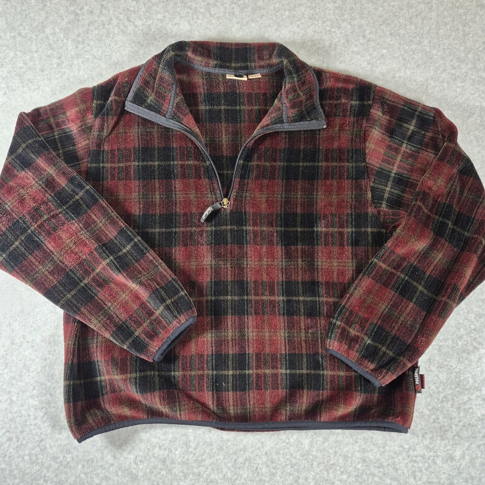 VTG Woolrich Fleece Pullover Mens XL Red Plaid Polartec Quarter Zip Made in USA